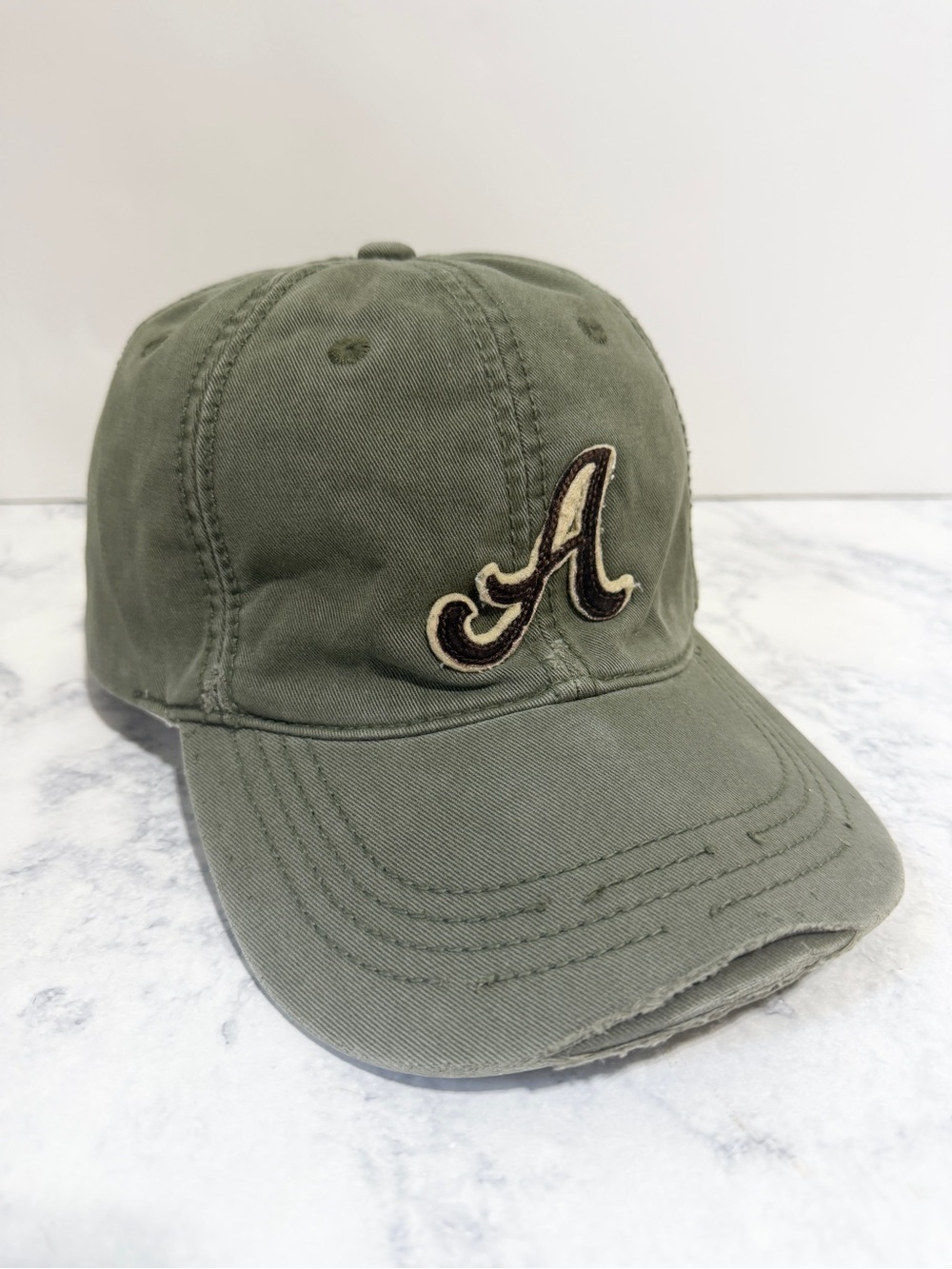 Vintage Abercrombie & Fitch distressed green logo patch ball cap hat size large